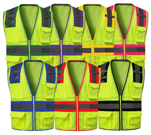 CLASS 2 SAFETY VEST W/ COLORED TRIM
