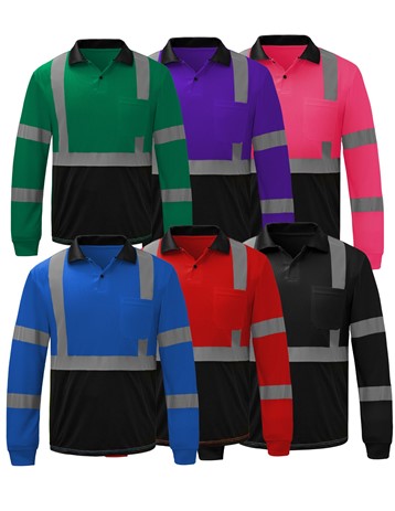 GSS Color Non ANSI Long Sleeve Safety Polo with Black Bottom